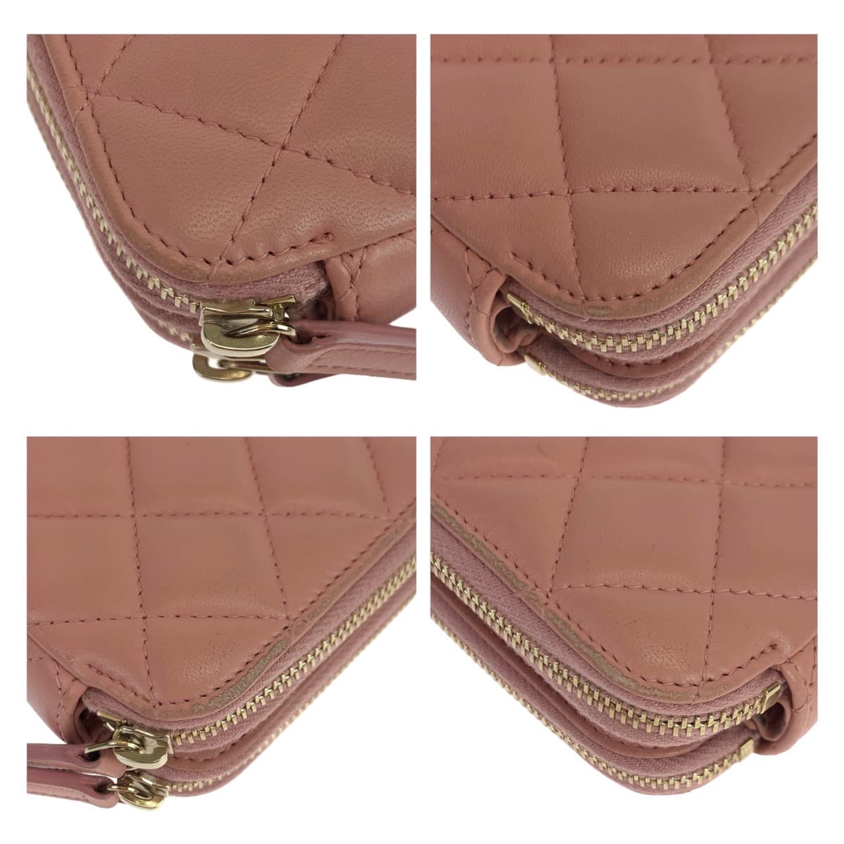 12497
CHANEL シャネル マトラッセ ココマーク ダブルファスナー ピンク ゴールド金具 ラムスキン A82527 チェーンウォレット ショルダーバッグ  レディース