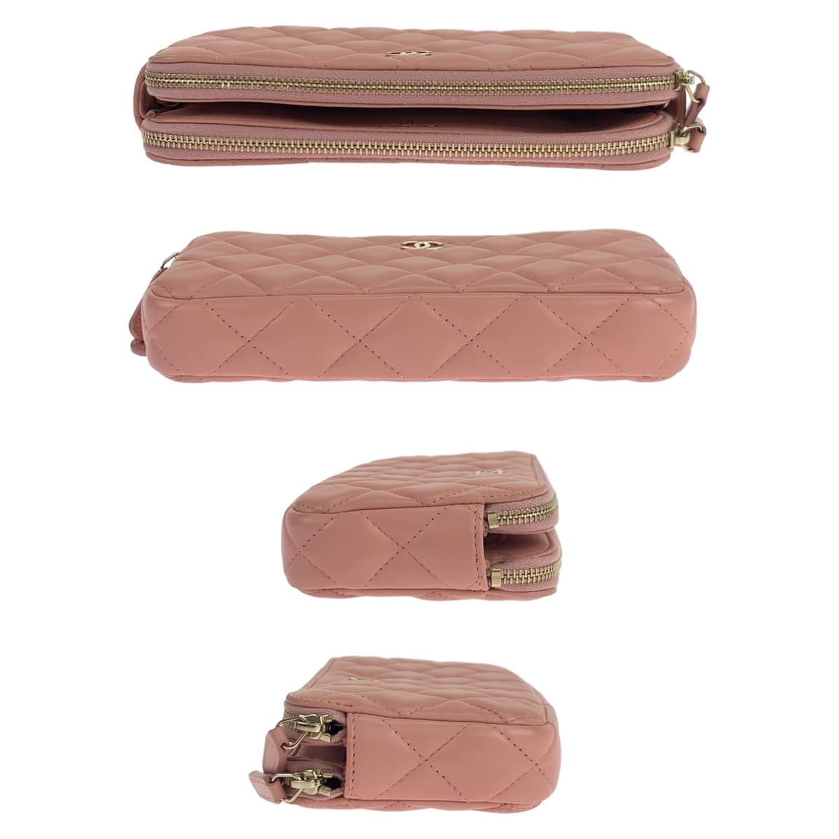 12497
CHANEL シャネル マトラッセ ココマーク ダブルファスナー ピンク ゴールド金具 ラムスキン A82527 チェーンウォレット ショルダーバッグ  レディース
