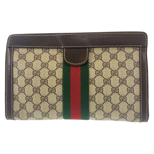10925
GUCCI グッチ ヴィンテージ シェリーライン GG柄 オールドグッチ ベージュ ブラウン 茶 GGキャンバス / レザー クラッチバッグ セカンドバッグ  メンズ
