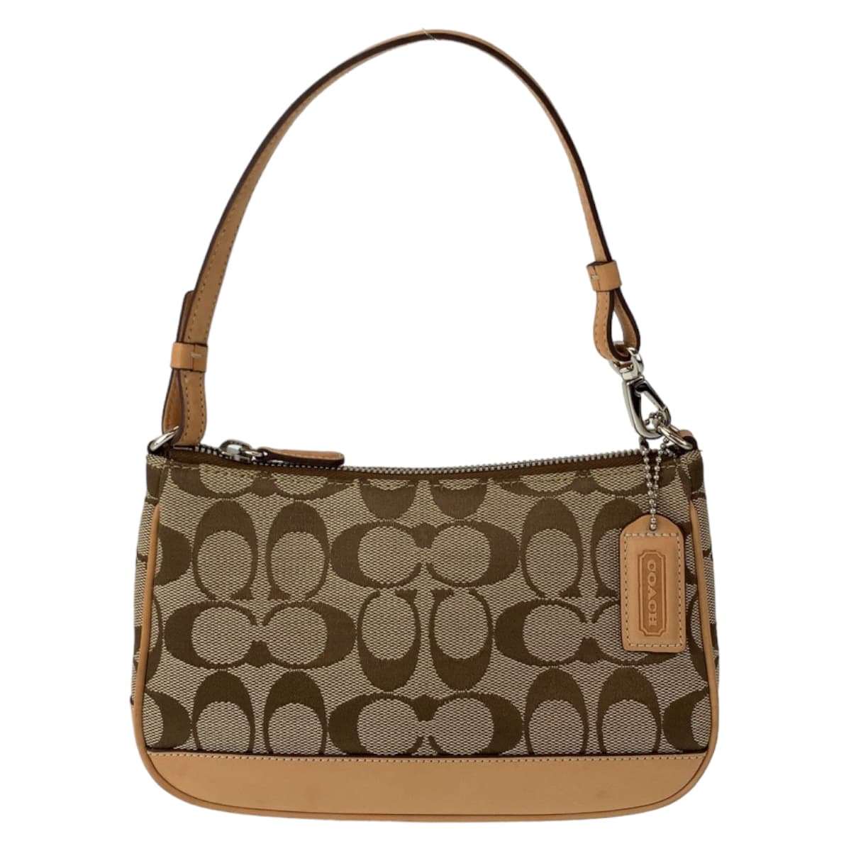 COACH コーチ シグネチャー ベージュ シルバー金具 キャンバス ハンドバッグ ミニハンドバッグ アクセサリーポーチ  レディース