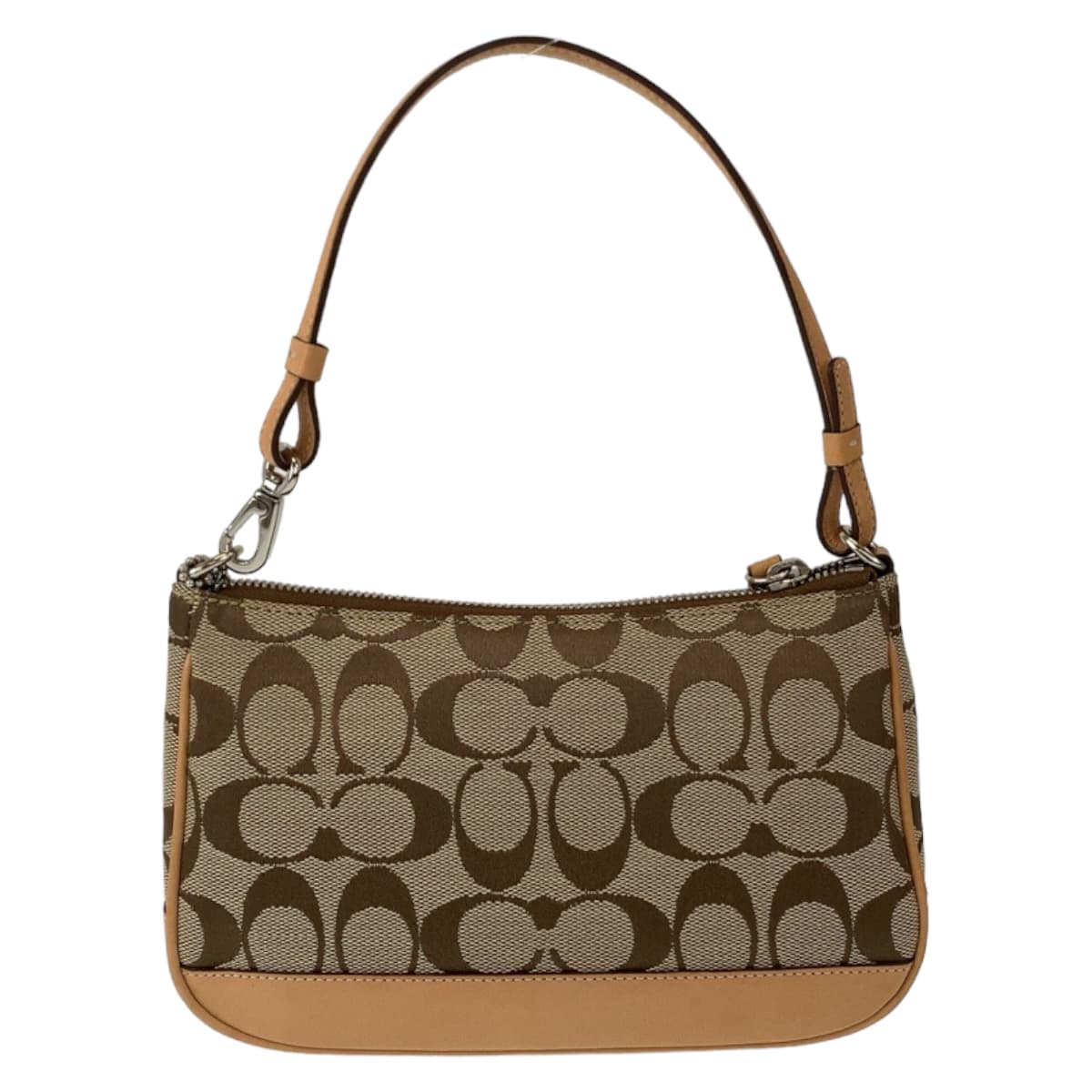 COACH コーチ シグネチャー ベージュ シルバー金具 キャンバス ハンドバッグ ミニハンドバッグ アクセサリーポーチ  レディース