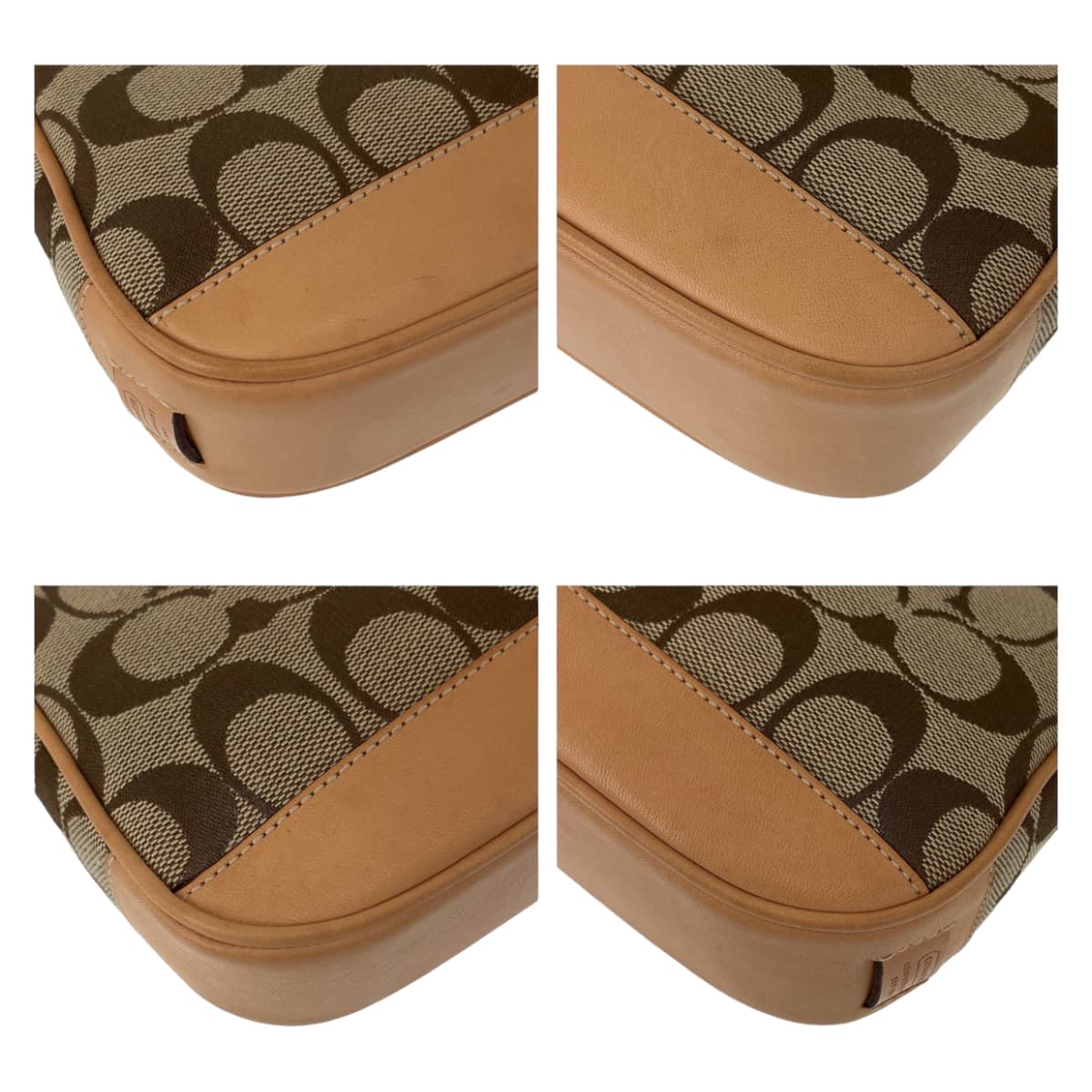 COACH コーチ シグネチャー ベージュ シルバー金具 キャンバス ハンドバッグ ミニハンドバッグ アクセサリーポーチ  レディース