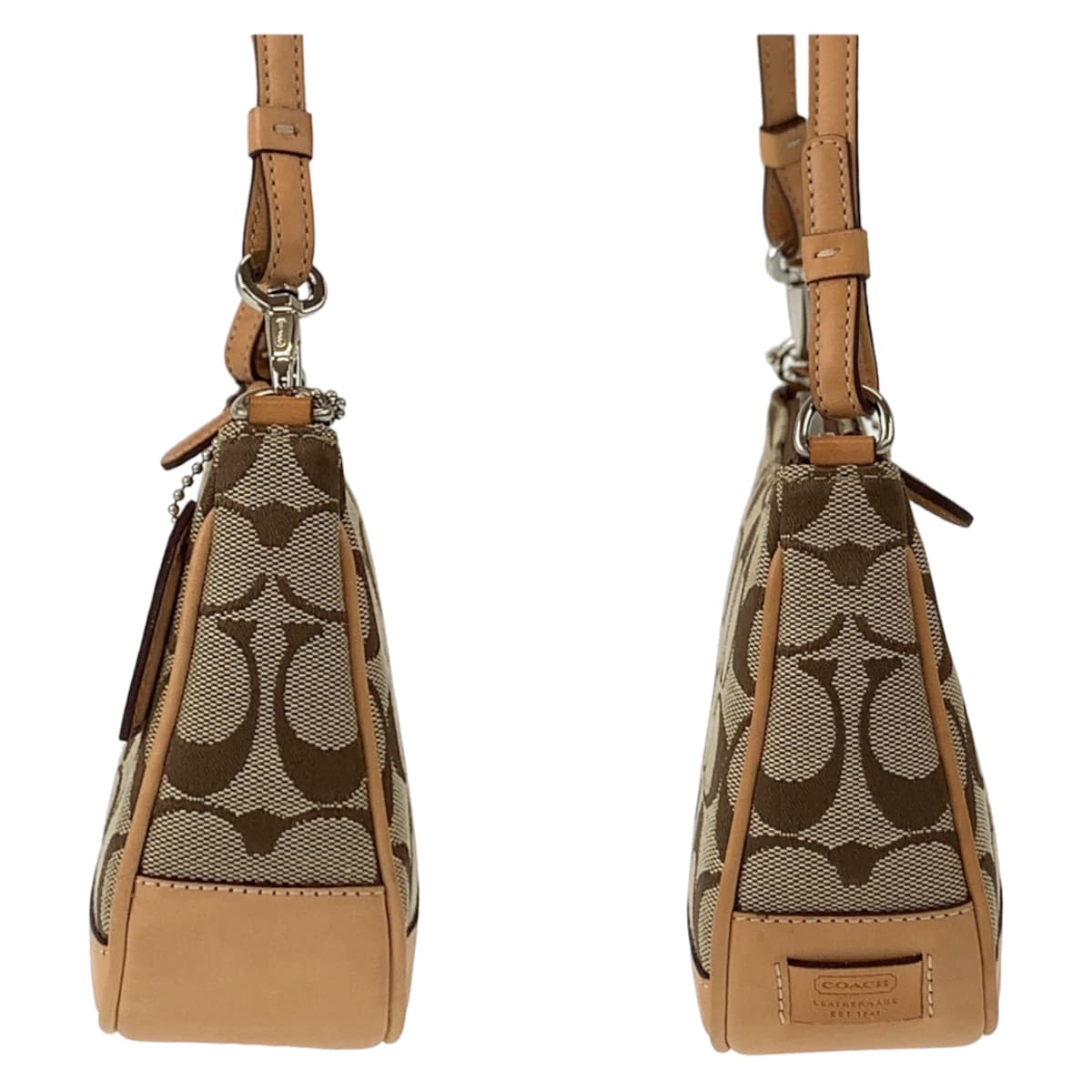COACH コーチ シグネチャー ベージュ シルバー金具 キャンバス ハンドバッグ ミニハンドバッグ アクセサリーポーチ  レディース