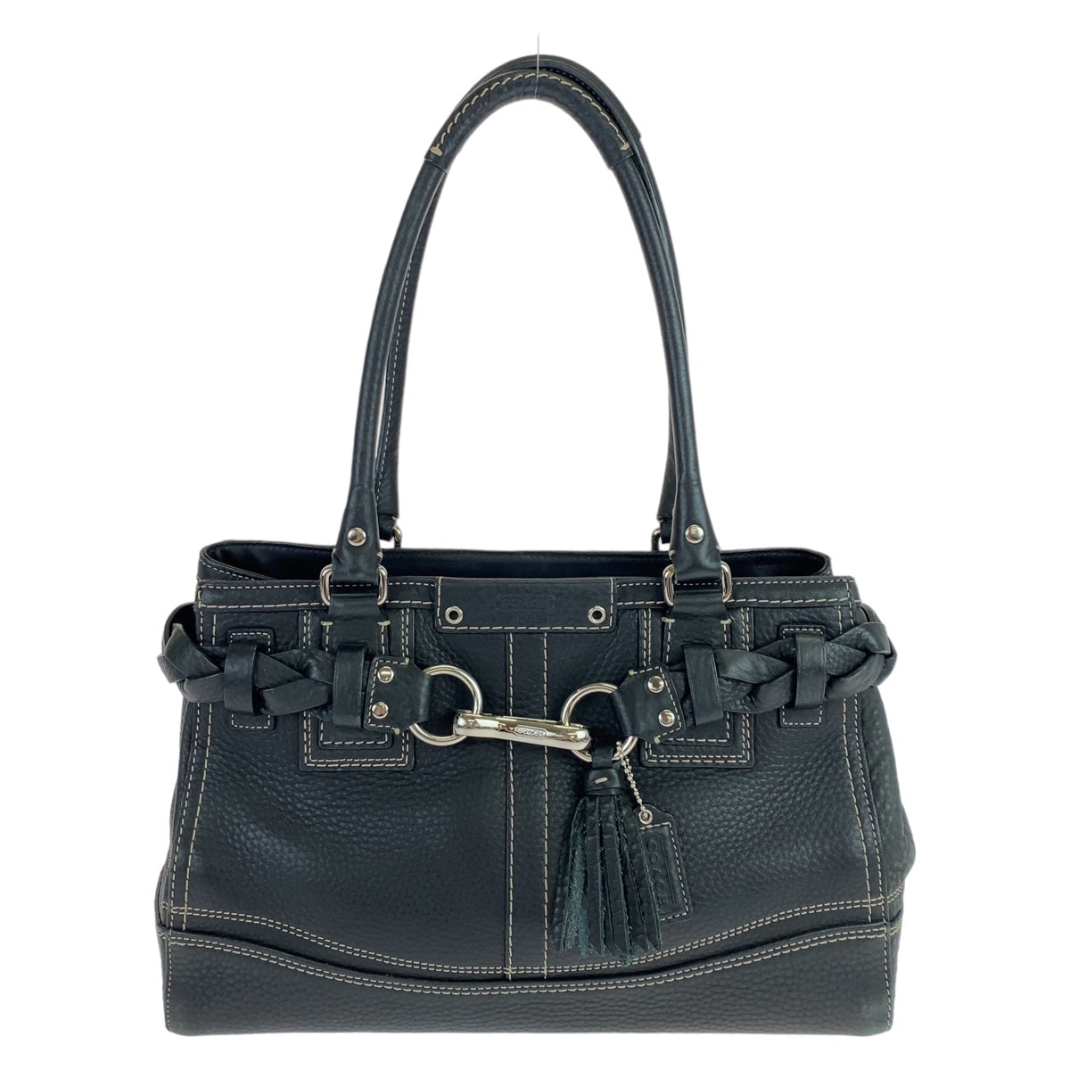 12495
COACH コーチ ハンプトンズ ペプルド タッセル ブラック シルバー金具 レザー F13084 トートバッグ ハンドバッグ  レディース