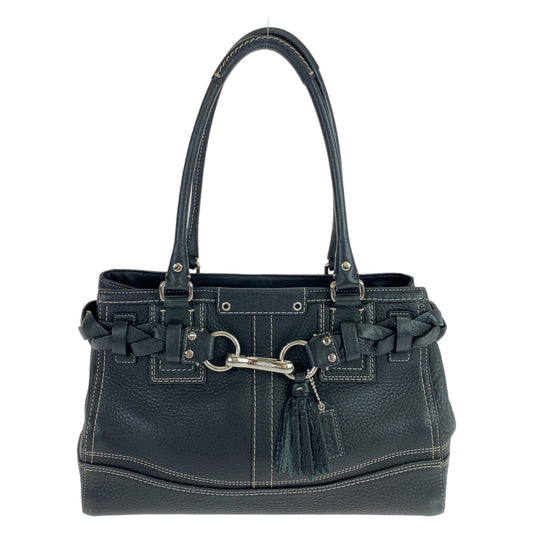 12495
COACH コーチ ハンプトンズ ペプルド タッセル ブラック シルバー金具 レザー F13084 トートバッグ ハンドバッグ  レディース