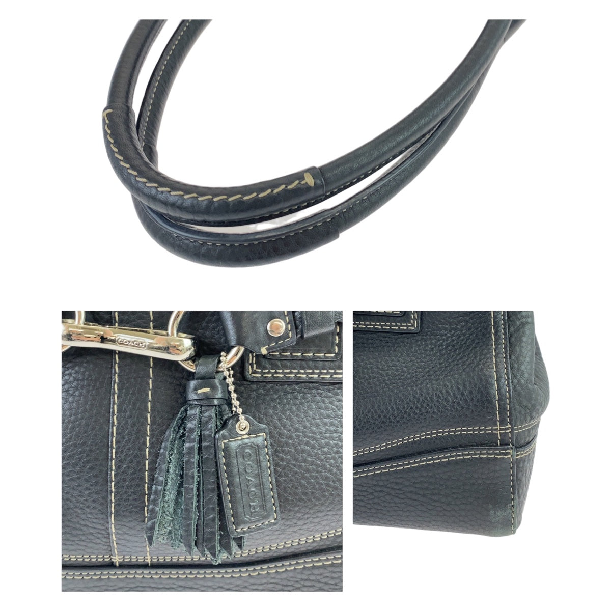 12495
COACH コーチ ハンプトンズ ペプルド タッセル ブラック シルバー金具 レザー F13084 トートバッグ ハンドバッグ  レディース