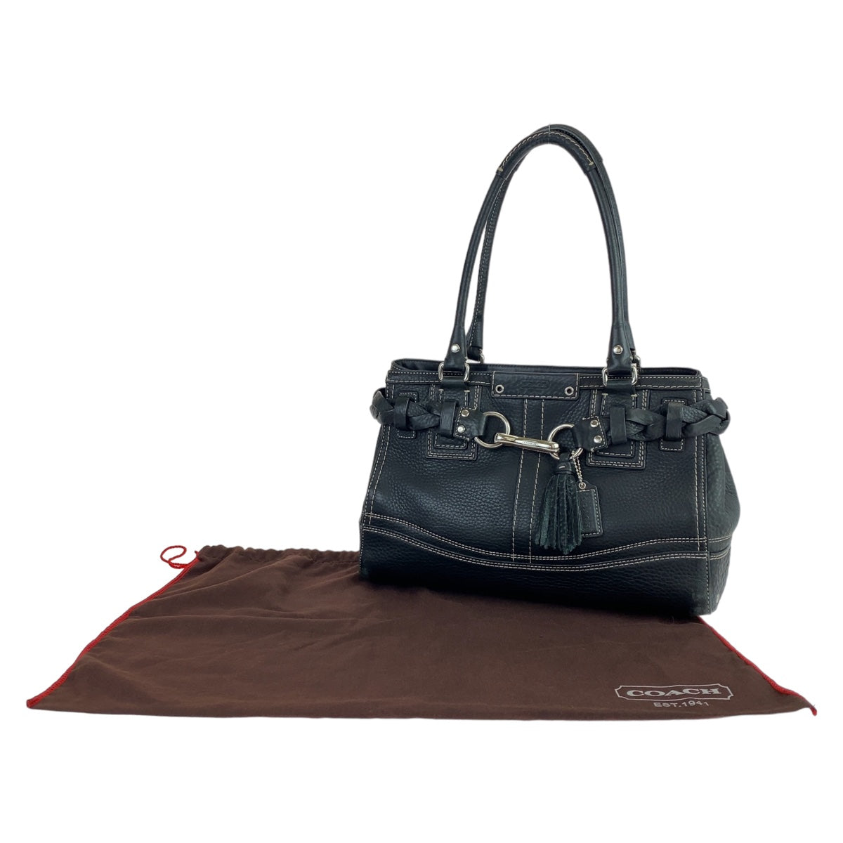 12495
COACH コーチ ハンプトンズ ペプルド タッセル ブラック シルバー金具 レザー F13084 トートバッグ ハンドバッグ  レディース