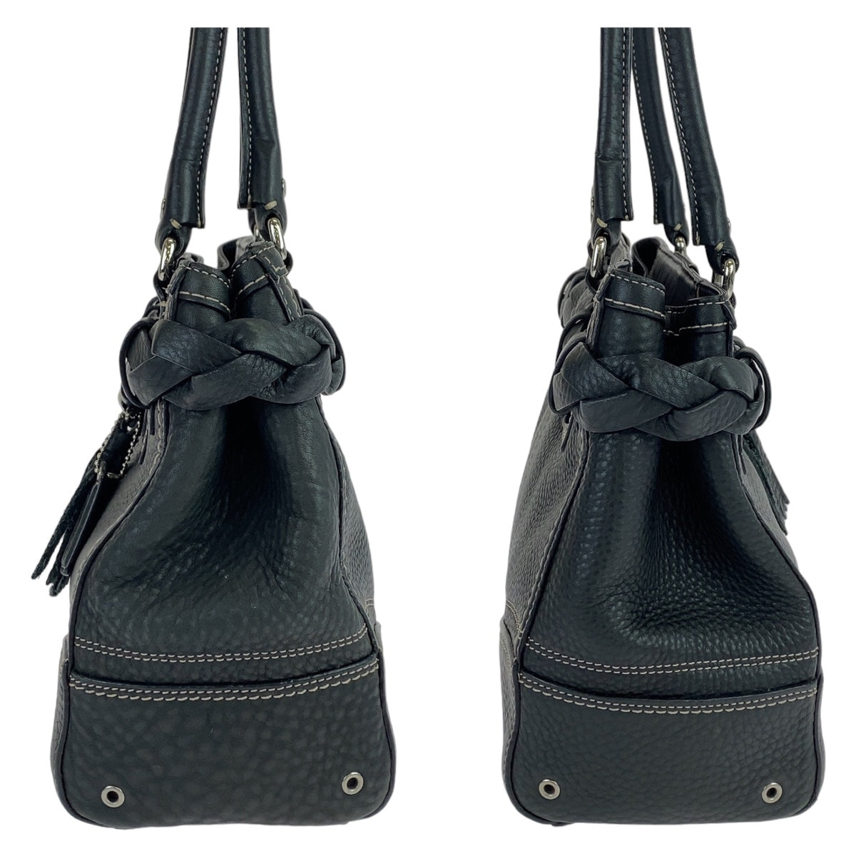 12495
COACH コーチ ハンプトンズ ペプルド タッセル ブラック シルバー金具 レザー F13084 トートバッグ ハンドバッグ  レディース