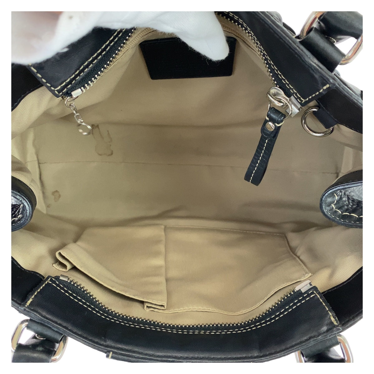 12495
COACH コーチ ハンプトンズ ペプルド タッセル ブラック シルバー金具 レザー F13084 トートバッグ ハンドバッグ  レディース
