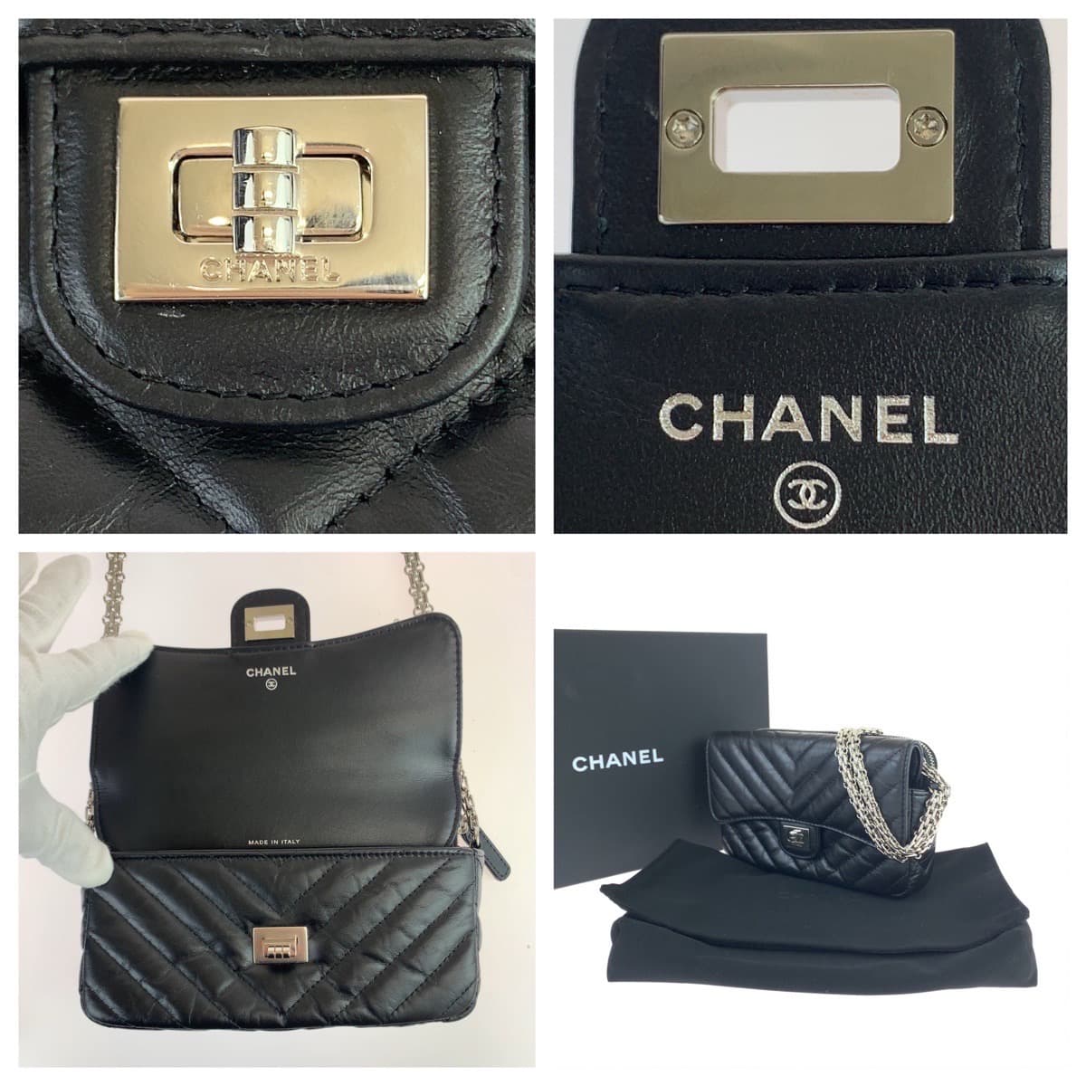 10927
CHANEL シャネル シェブロン Vステッチ ターンロック ランダムシリアル ブラック 黒 シルバー金具 ラムスキン ショルダーバッグ 斜め掛け  レディース