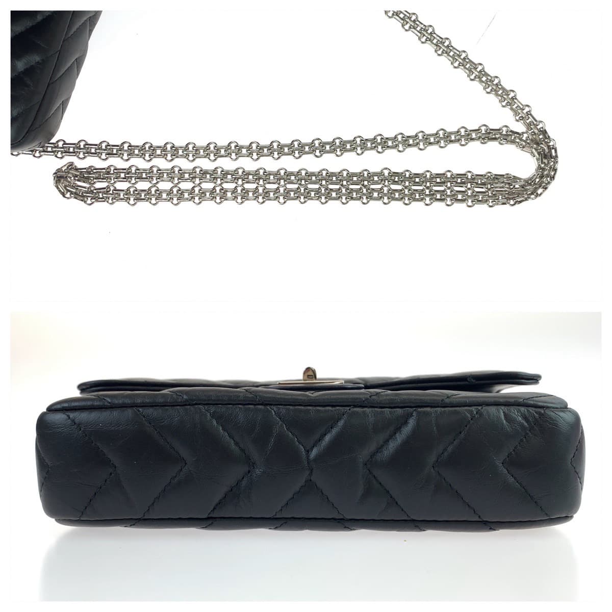 10927
CHANEL シャネル シェブロン Vステッチ ターンロック ランダムシリアル ブラック 黒 シルバー金具 ラムスキン ショルダーバッグ 斜め掛け  レディース