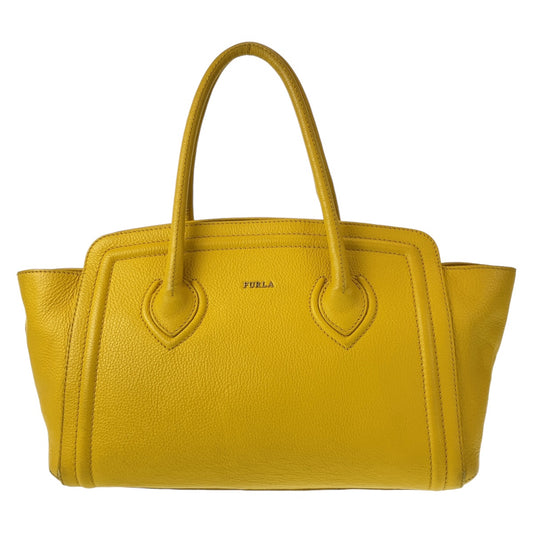 Furla フルラ カレッジ イエロー 黄 ゴールド金具 レザー ショルダーバッグ 肩掛け  レディース