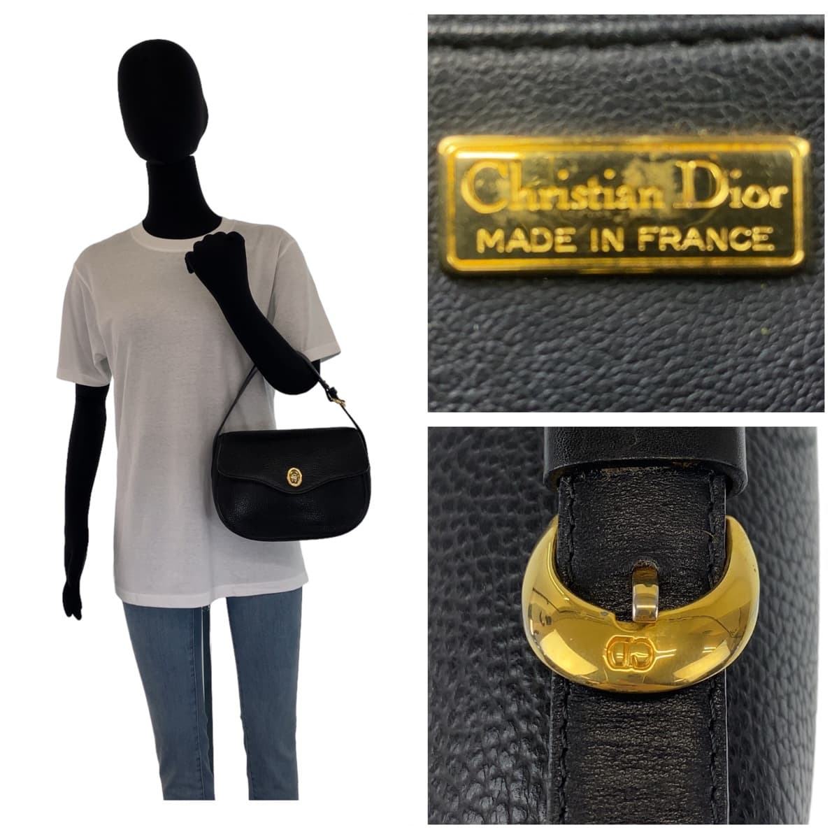 Dior ディオール ヴィンテージ CDロゴ ブラック 黒 ゴールド金具 レザー ハンドバッグ ワンショルダーバッグ  レディース