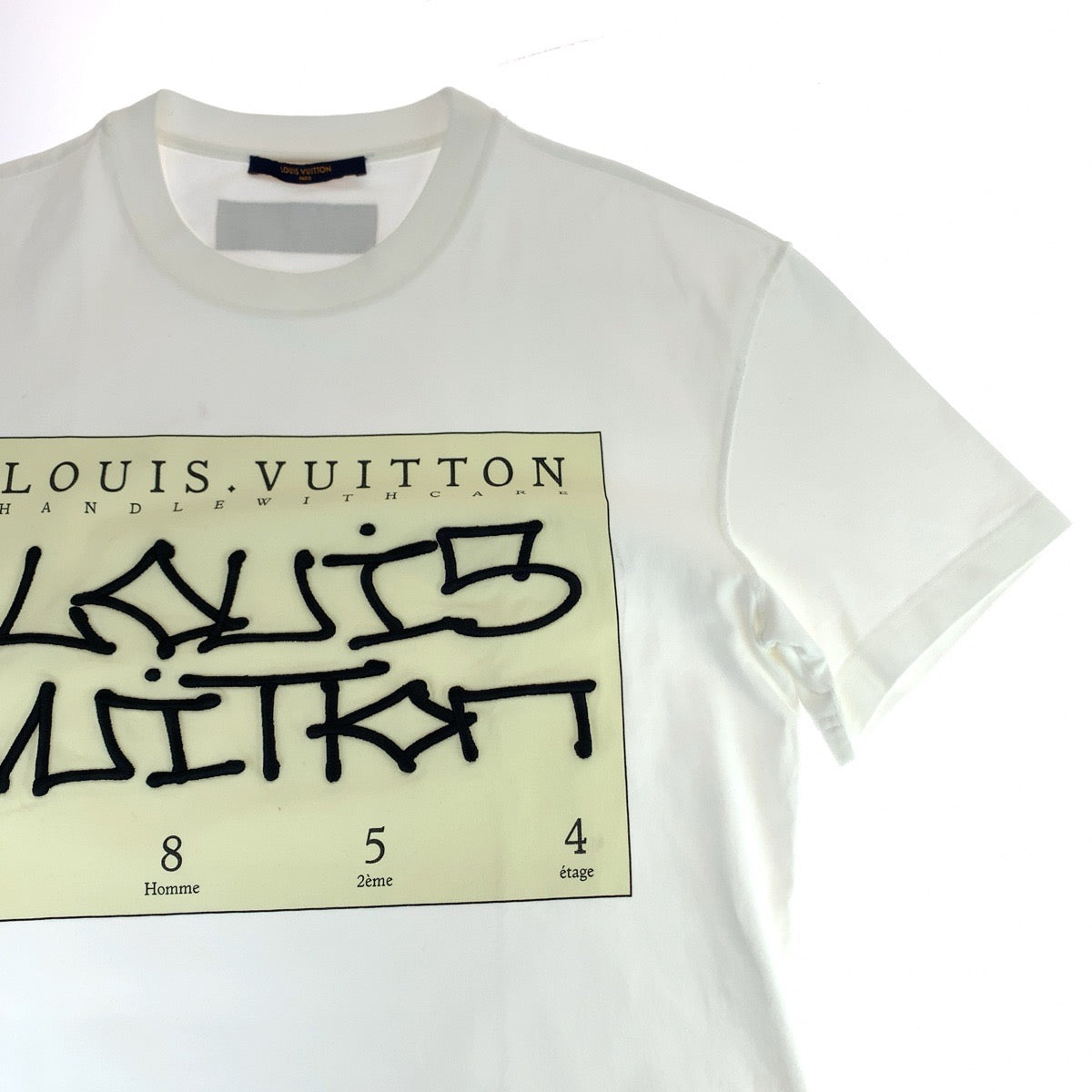 LOUIS VUITTON ルイヴィトン グラフィックロゴプリント サイズM ホワイト 白 ブラック コットン RM222 DT3 HNY75W 半袖Tシャツ クルーネック  メンズ