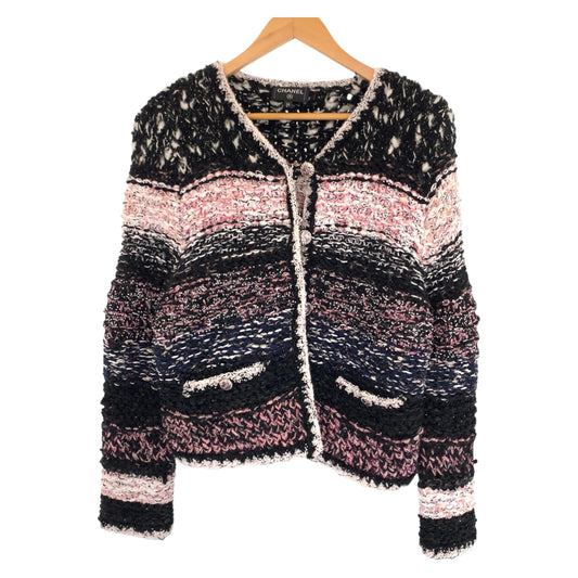 10934
 
CHANEL Coco Mark Size 36 Pink Multicolor Silver Hardware Wool P73552 Knit Cardigan Jacket Women's