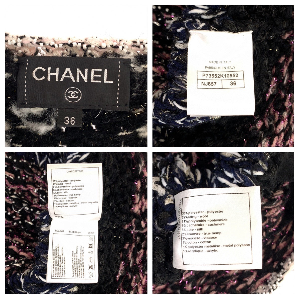 10934
CHANEL シャネル ココマーク サイズ36 ピンク マルチカラー シルバー金具 ウール P73552 ニット カーディガン ジャケット  レディース