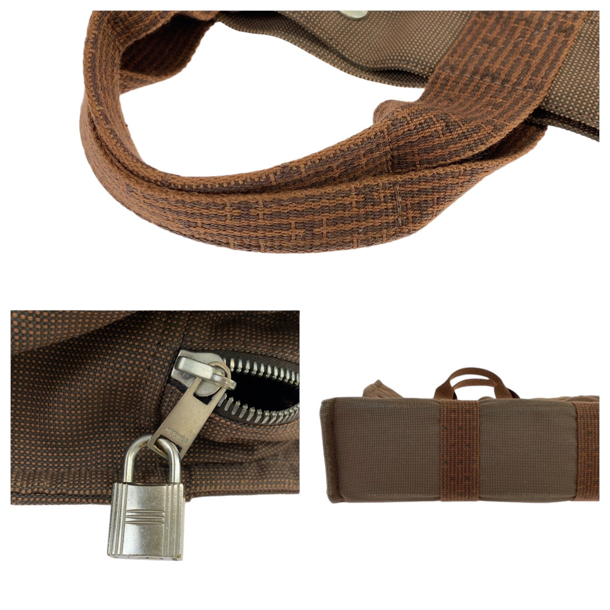 HERMES エルメス エールラインMM ブラウン 茶 シルバー金具 キャンバス トートバッグ ハンドバッグ 男女兼用  レディース