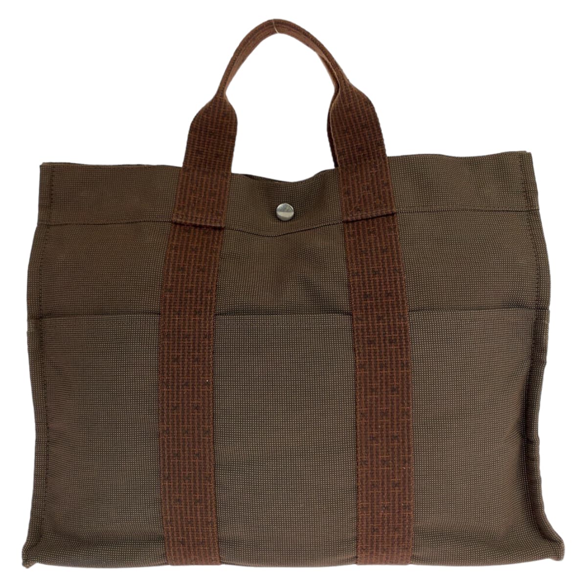 HERMES エルメス エールラインMM ブラウン 茶 シルバー金具 キャンバス トートバッグ ハンドバッグ 男女兼用  レディース