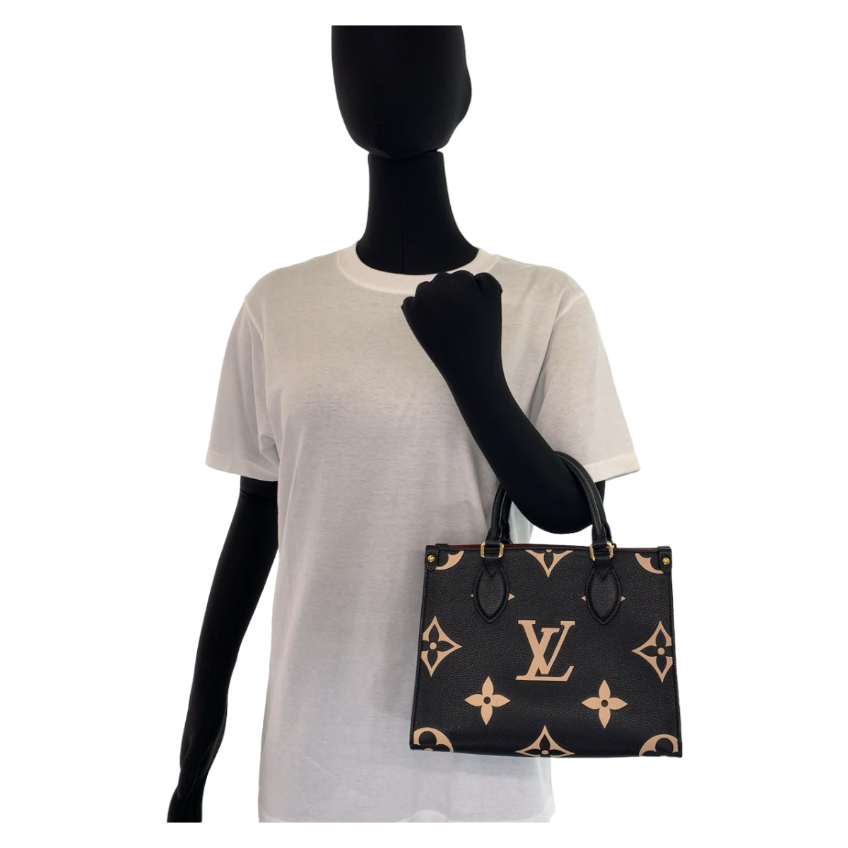 LOUIS VUITTON ルイヴィトン モノグラム アンプラント オンザゴーPM ブラック 黒 ベージュ ゴールド金具 レザー M45659 ハンドバッグ トートバッグ  レディース