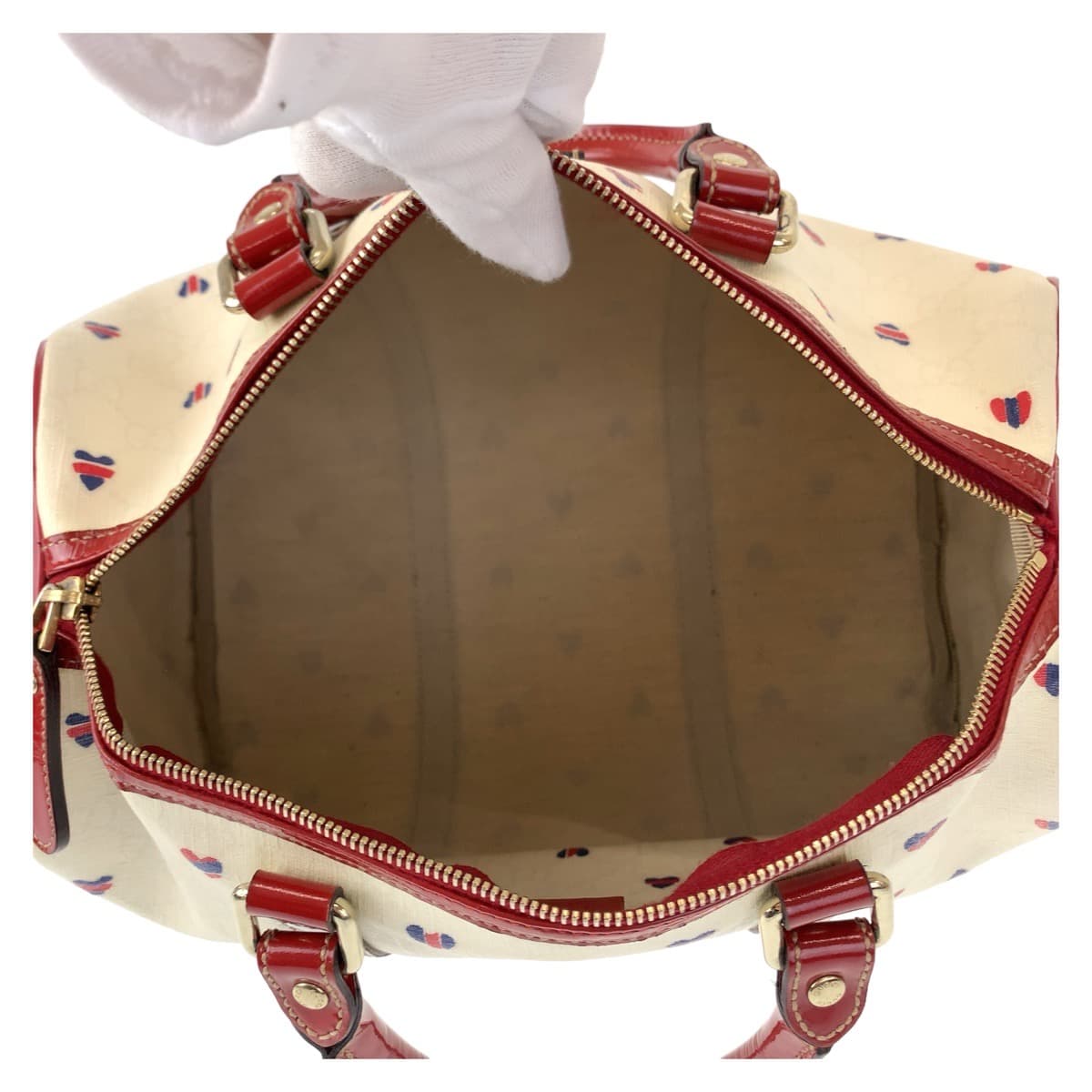GUCCI グッチ GGスプリーム GG柄 ホワイト 白 赤 シルバー金具 PVC 193603 ボストンバッグ ハンドバッグ  レディース