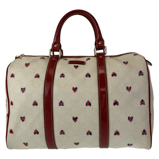 GUCCI グッチ GGスプリーム GG柄 ホワイト 白 赤 シルバー金具 PVC 193603 ボストンバッグ ハンドバッグ  レディース