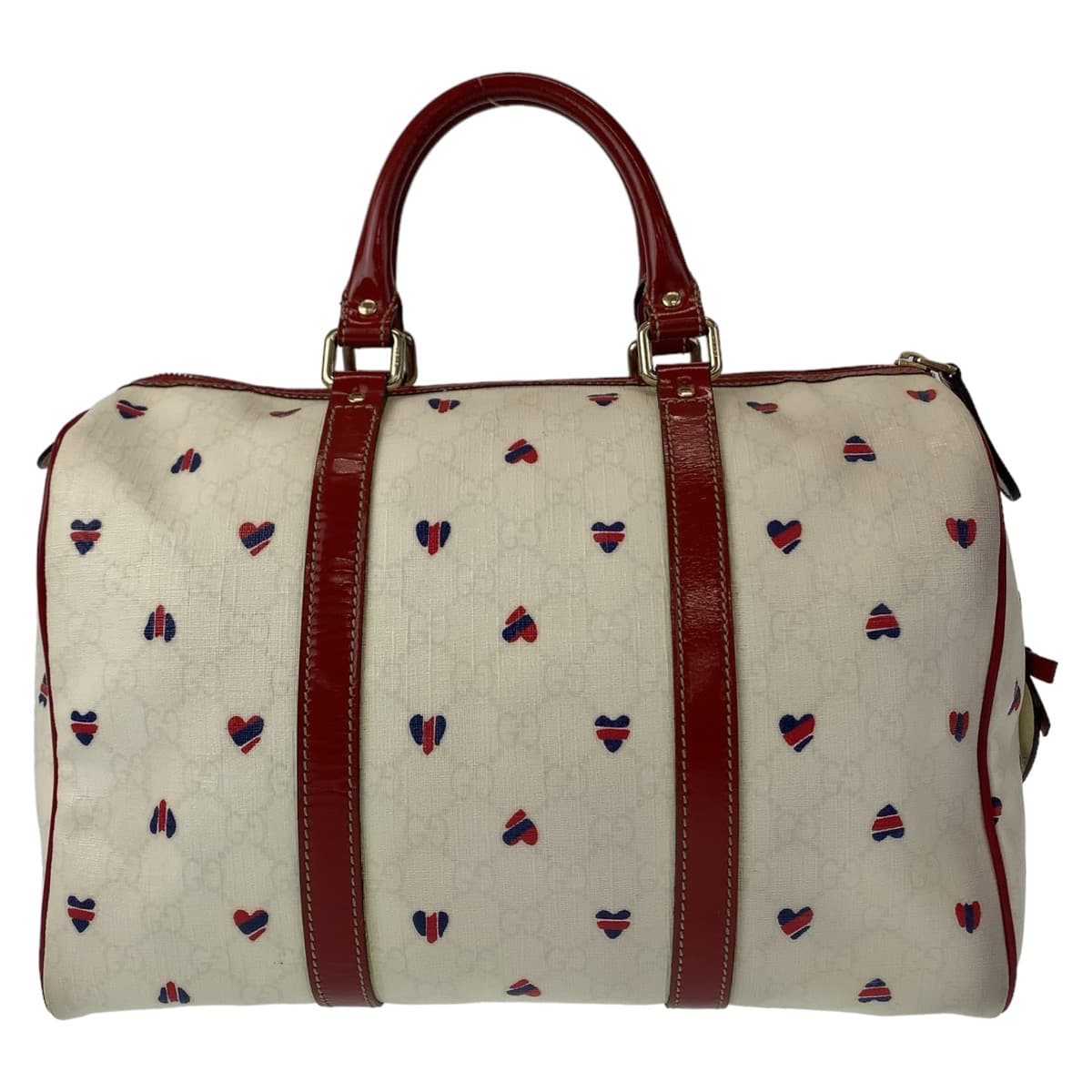 GUCCI グッチ GGスプリーム GG柄 ホワイト 白 赤 シルバー金具 PVC 193603 ボストンバッグ ハンドバッグ  レディース