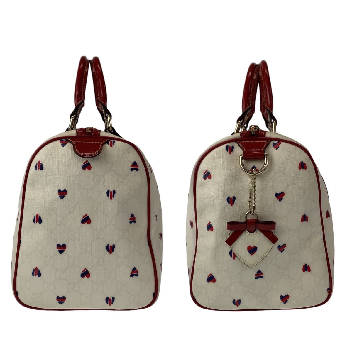 GUCCI グッチ GGスプリーム GG柄 ホワイト 白 赤 シルバー金具 PVC 193603 ボストンバッグ ハンドバッグ  レディース