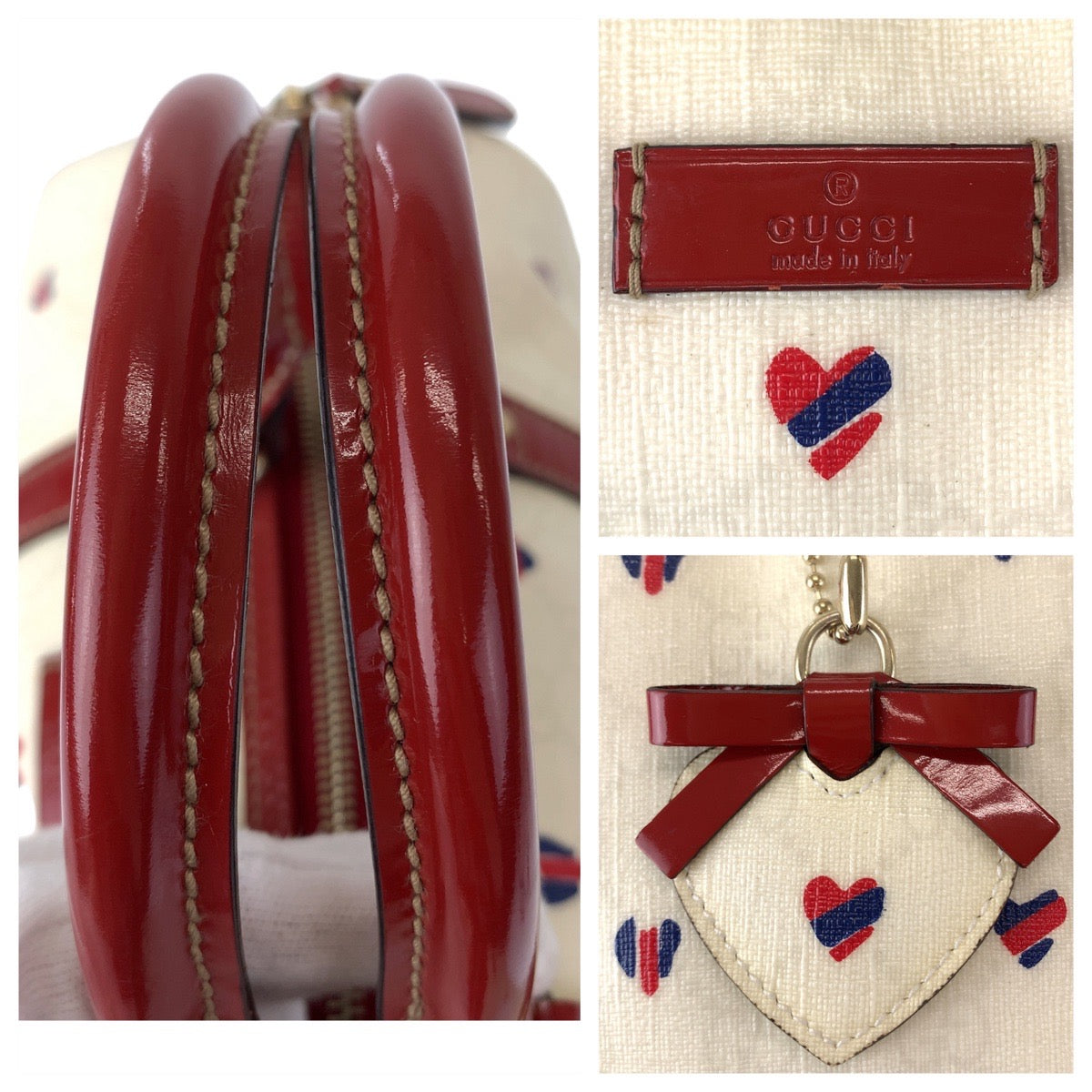 GUCCI グッチ GGスプリーム GG柄 ホワイト 白 赤 シルバー金具 PVC 193603 ボストンバッグ ハンドバッグ  レディース
