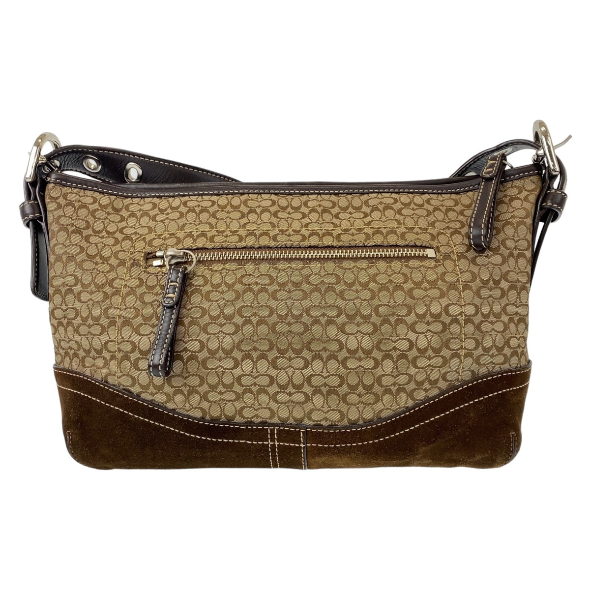 COACH コーチ シグネチャー ブラウン ベージュ シルバー金具 キャンバス ショルダーバッグ 斜め掛け  レディース