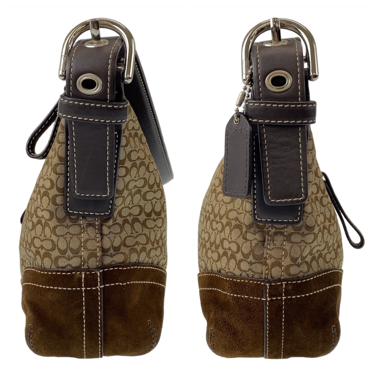 COACH コーチ シグネチャー ブラウン ベージュ シルバー金具 キャンバス ショルダーバッグ 斜め掛け  レディース
