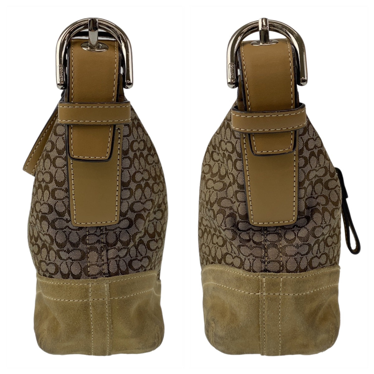 12493
COACH コーチ ミニシグネチャー ベージュ ブラウン シルバー金具 キャンバス ショルダーバッグ ポシェット 斜め掛け可能  レディース