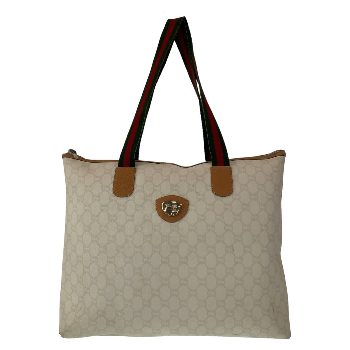 10948
GUCCI グッチ ヴィンテージ シェリーライン オールドグッチ GGプラス GG柄 ホワイト シルバー金具 PVC トートバッグ ハンドバッグ  レディース