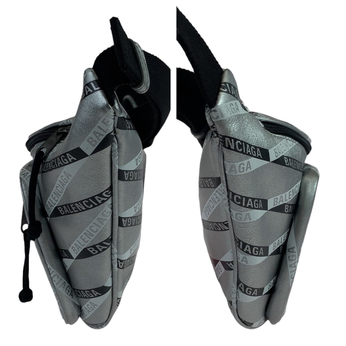 10951
BALENCIAGA バレンシアガ エクスプローラー シルバー ブラック金具 レザー ウエストバッグ ボディバッグ バムバッグ  メンズ