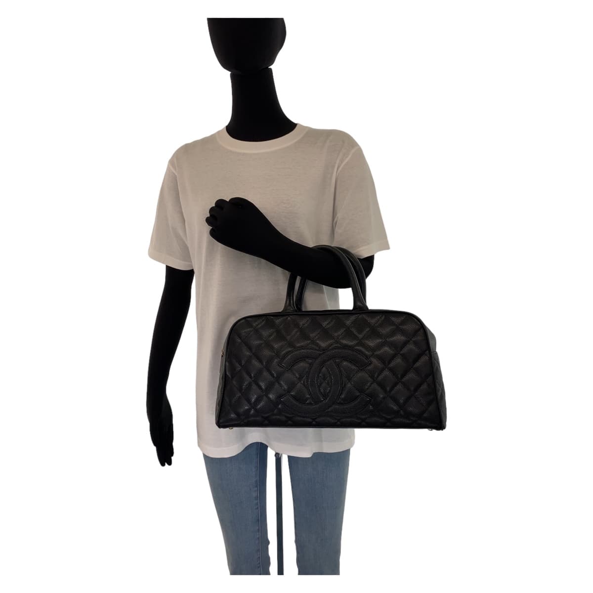 10953
CHANEL シャネル ヴィンテージ マトラッセ ココマーク ハンドバッグ ブラック 黒 ゴールド金具 キャビアスキン ボストンバッグ ミニボストンバッグ  レディース