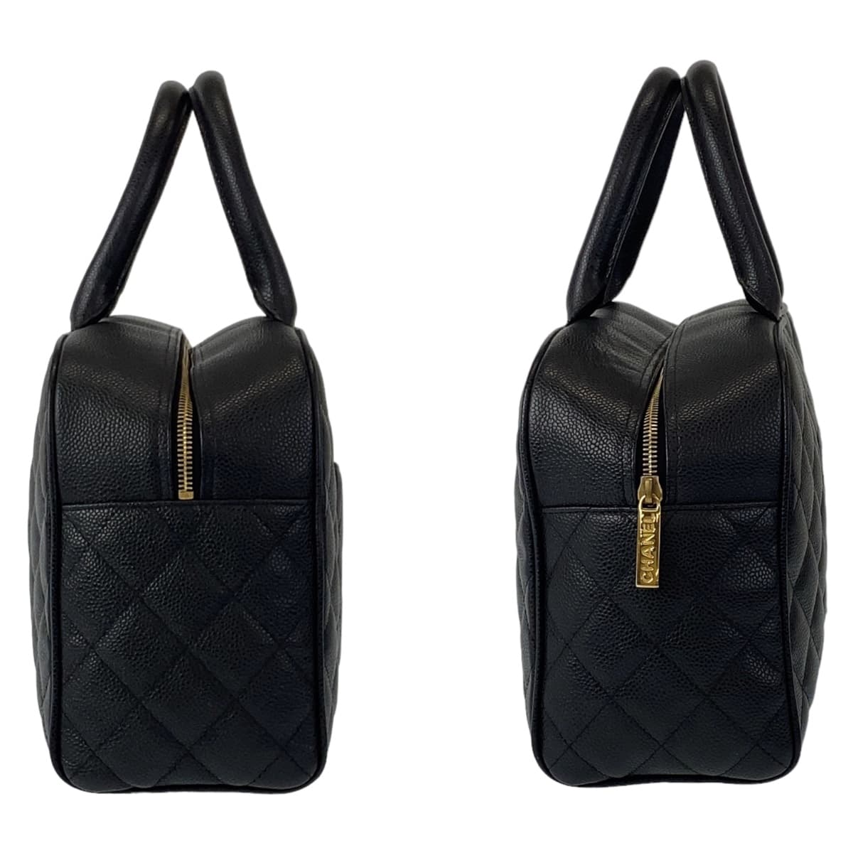 10953
CHANEL シャネル ヴィンテージ マトラッセ ココマーク ハンドバッグ ブラック 黒 ゴールド金具 キャビアスキン ボストンバッグ ミニボストンバッグ  レディース