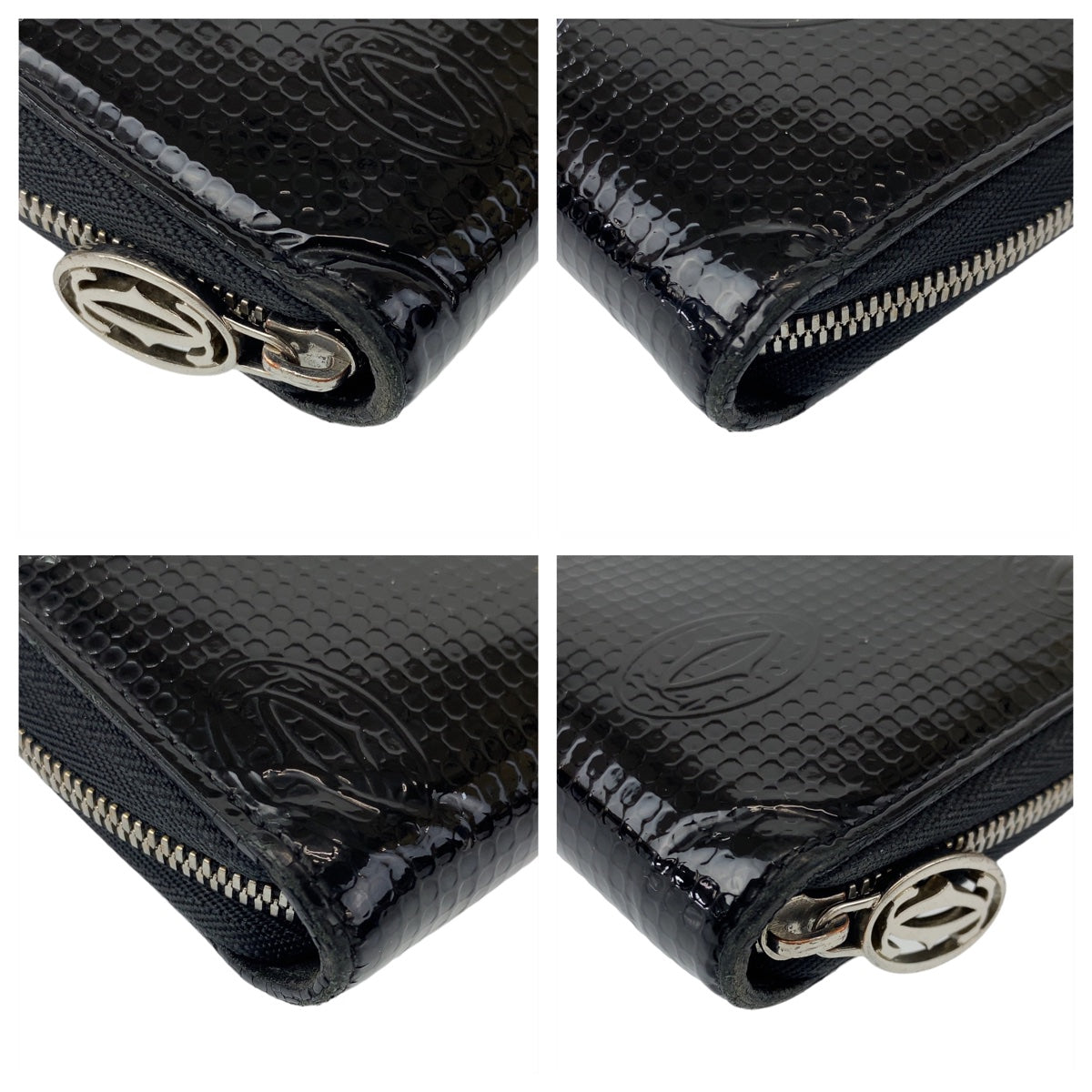 10967
CARTIER カルティエ ハッピーバースデー ブラック シルバー金具 パテントレザー 長財布 ロングウォレット  メンズ