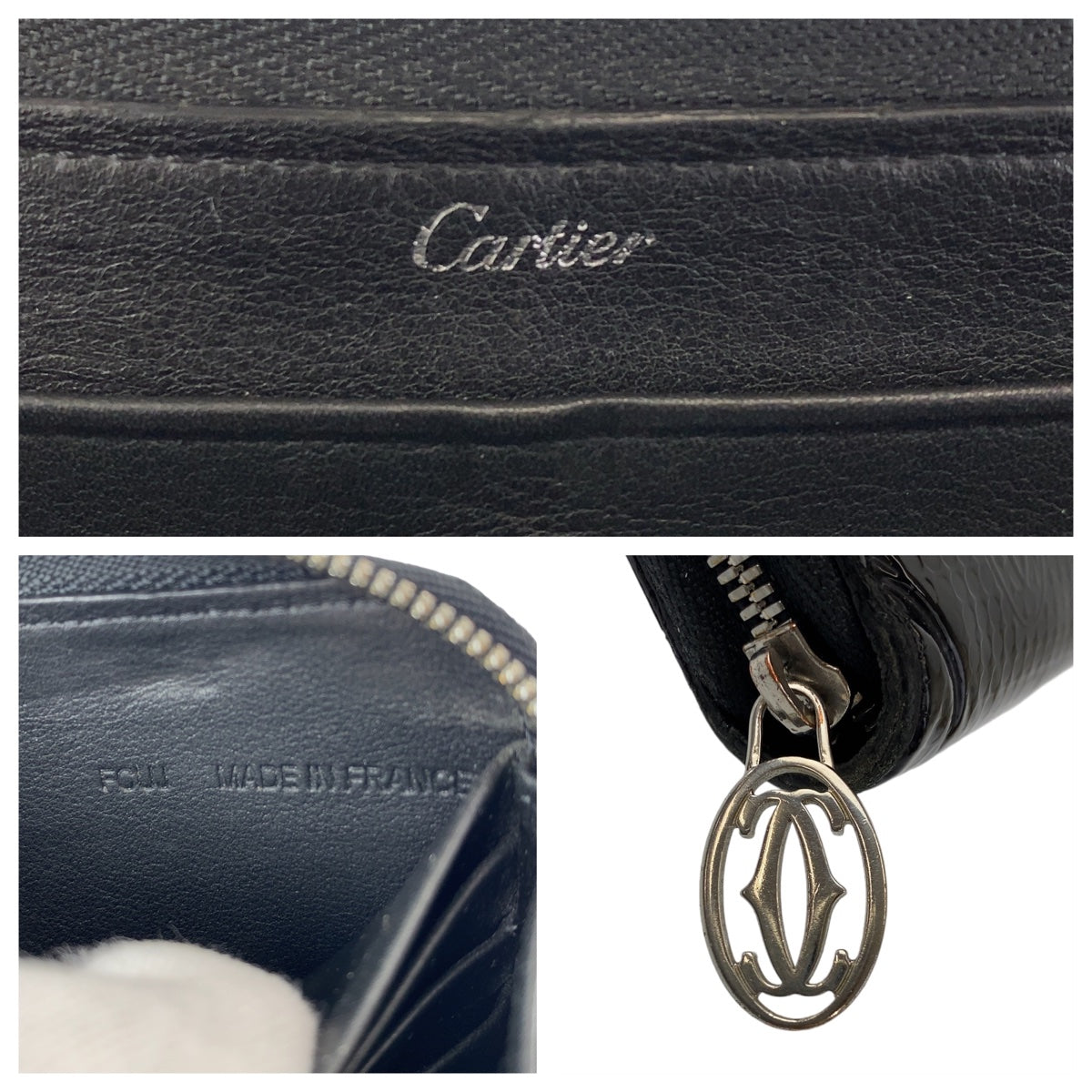 10967
CARTIER カルティエ ハッピーバースデー ブラック シルバー金具 パテントレザー 長財布 ロングウォレット  メンズ