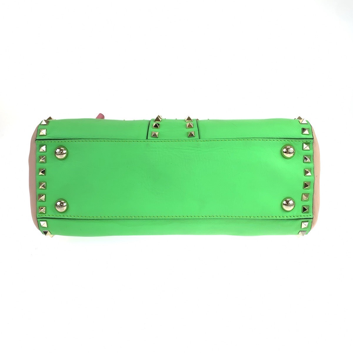 VALENTINO ヴァレンティノ ロックスタッズ ピンク グリーン 緑 ゴールド金具 レザー ショルダーバッグ トートバッグ  レディース