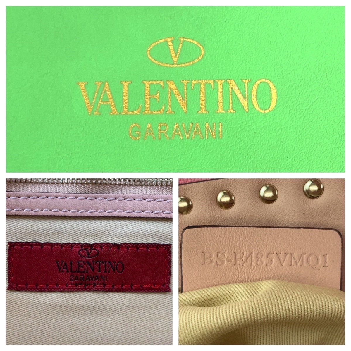VALENTINO ヴァレンティノ ロックスタッズ ピンク グリーン 緑 ゴールド金具 レザー ショルダーバッグ トートバッグ  レディース