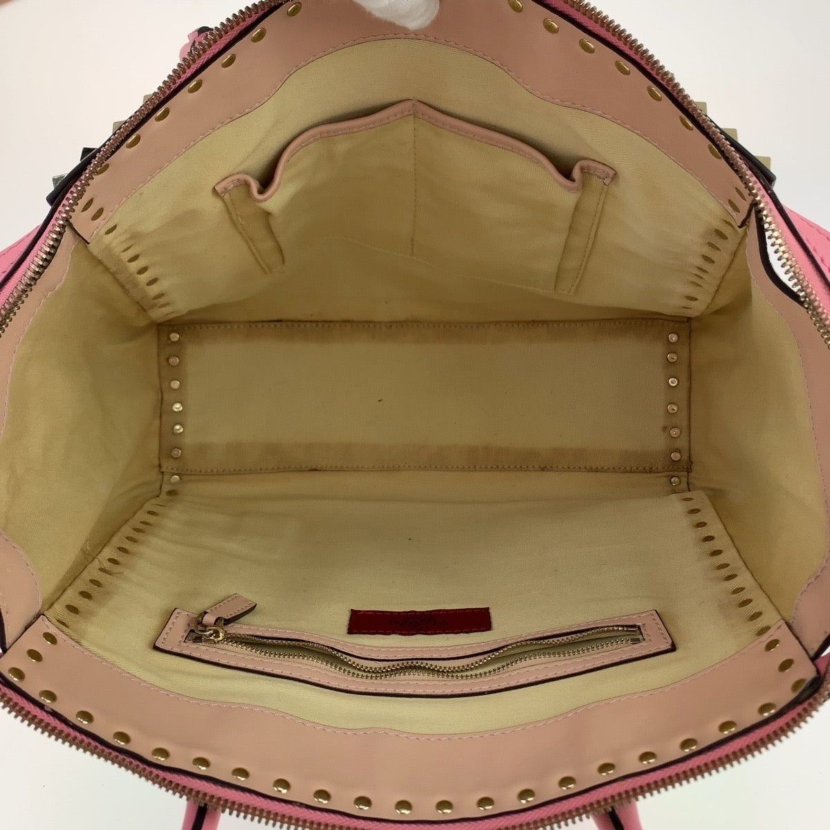 VALENTINO ヴァレンティノ ロックスタッズ ピンク グリーン 緑 ゴールド金具 レザー ショルダーバッグ トートバッグ  レディース