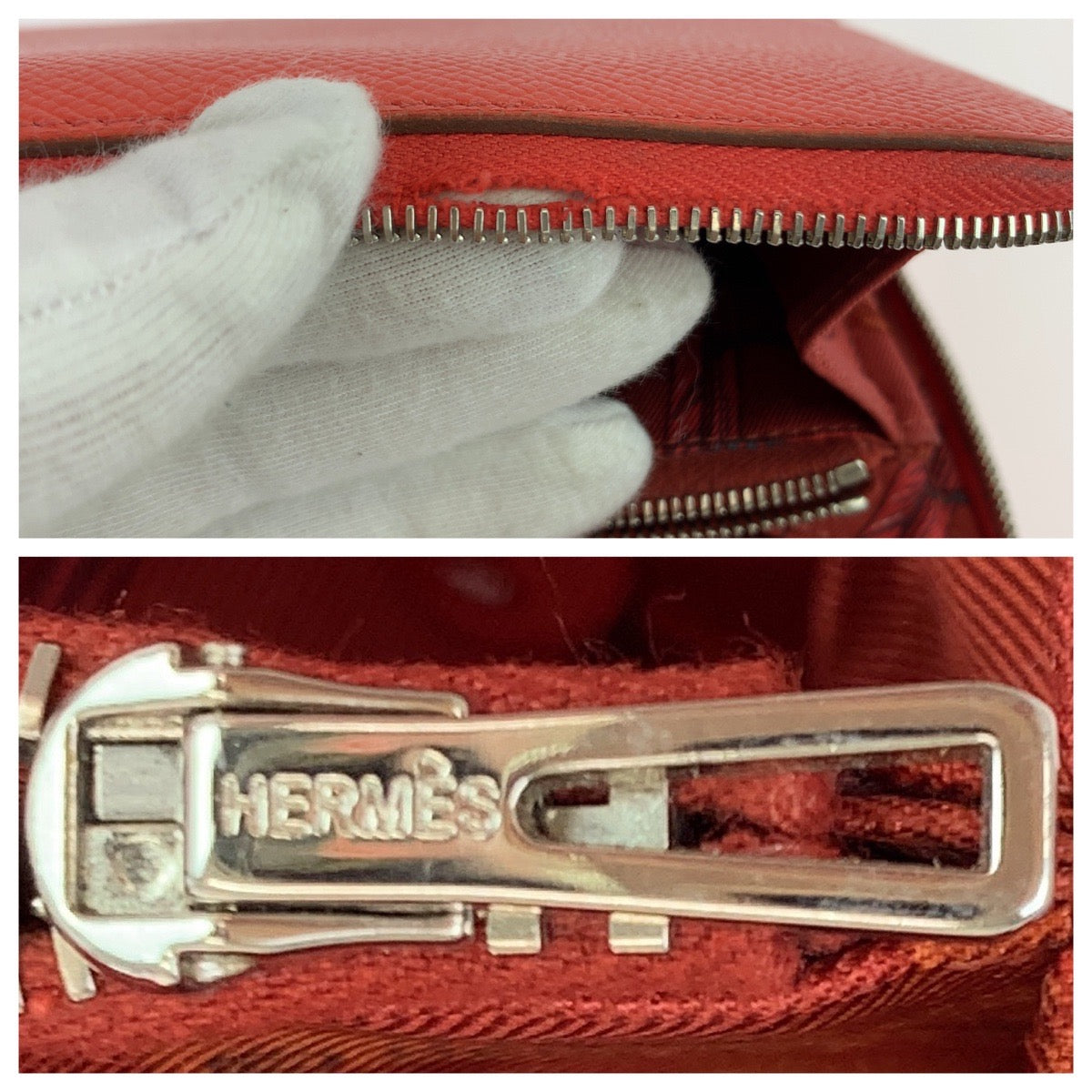 10975
 HERMES Azap Long Silk In Red Orange Epsom Leather Long Wallet Round Zipper A Stamp Women's