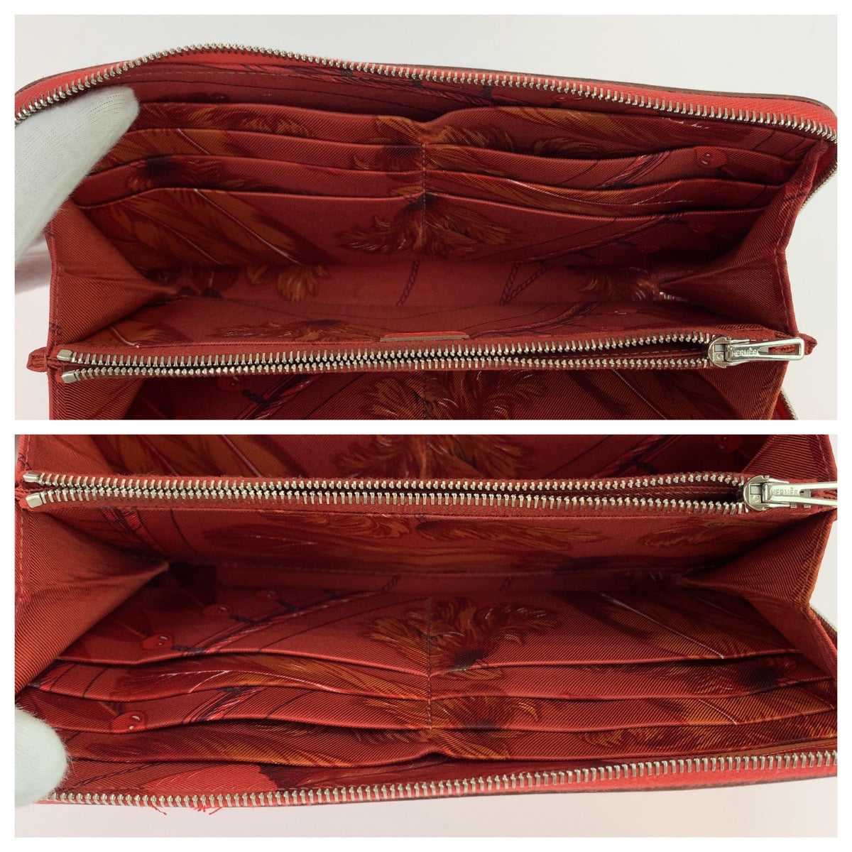 10975
 HERMES Azap Long Silk In Red Orange Epsom Leather Long Wallet Round Zipper A Stamp Women's