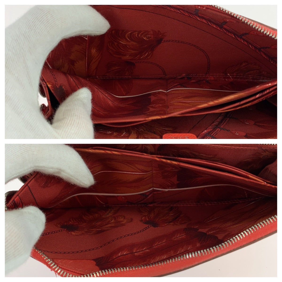 10975
 HERMES Azap Long Silk In Red Orange Epsom Leather Long Wallet Round Zipper A Stamp Women's