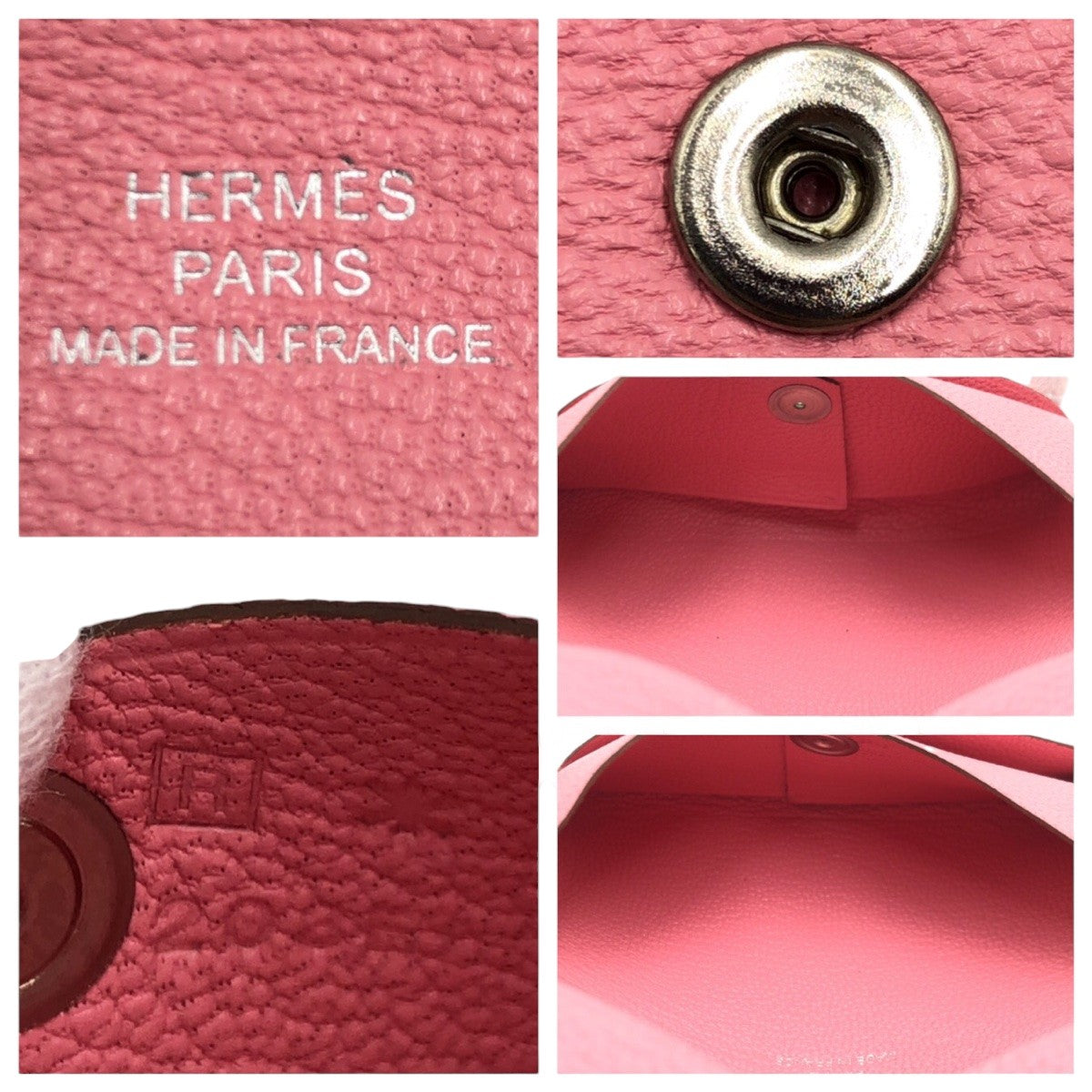 HERMES エルメス カルヴィ ピンク ローズアザレ シェーブル カードケース 名刺入れ フラグメントケース □R刻印  レディース