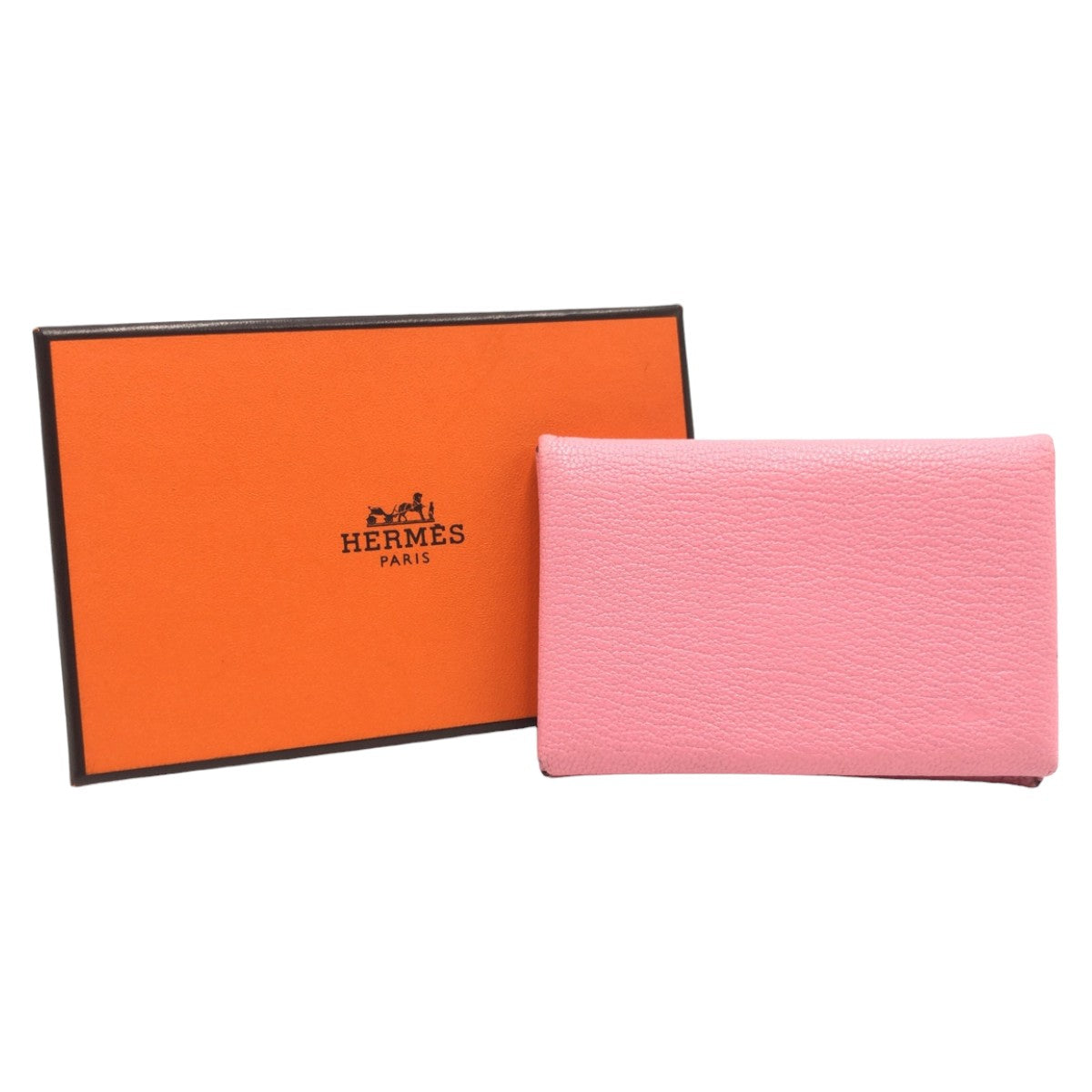 HERMES エルメス カルヴィ ピンク ローズアザレ シェーブル カードケース 名刺入れ フラグメントケース □R刻印  レディース