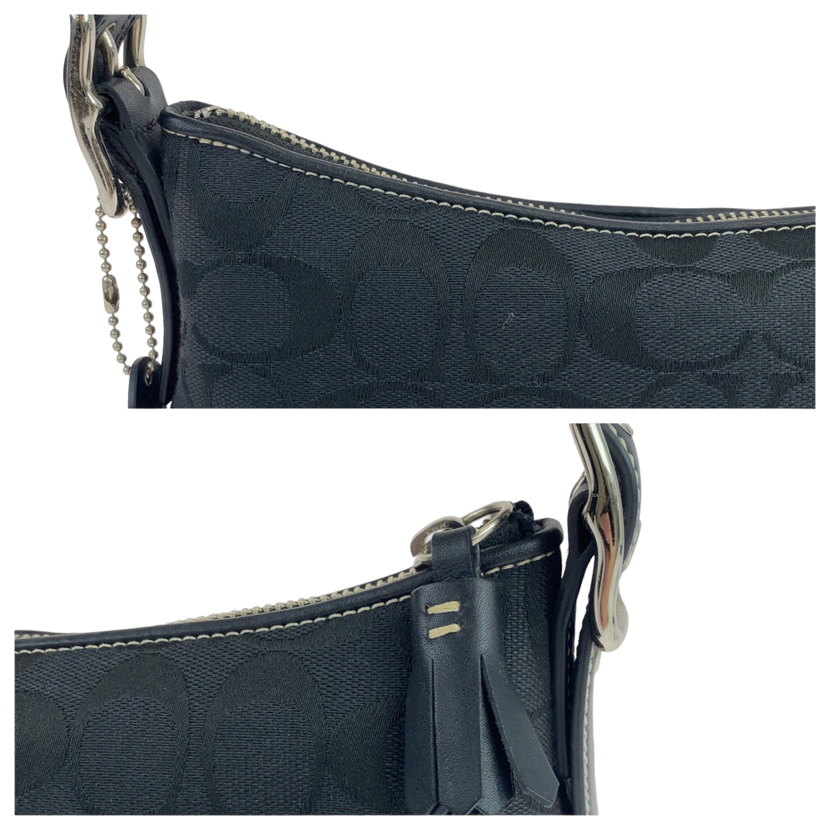 COACH コーチ シグネチャー ブラック 黒 シルバー金具 キャンバス 8K01 ワンショルダーバッグ アクセサリーポーチ  レディース
