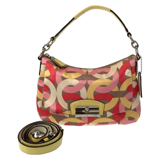 12489
COACH コーチ オプアート ピンク マルチカラー シルバー金具 コットン ホーボー ショルダーバッグ 斜め掛け可能  レディース AB5