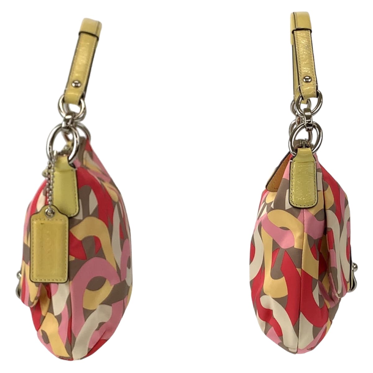 12489
COACH コーチ オプアート ピンク マルチカラー シルバー金具 コットン ホーボー ショルダーバッグ 斜め掛け可能  レディース AB5