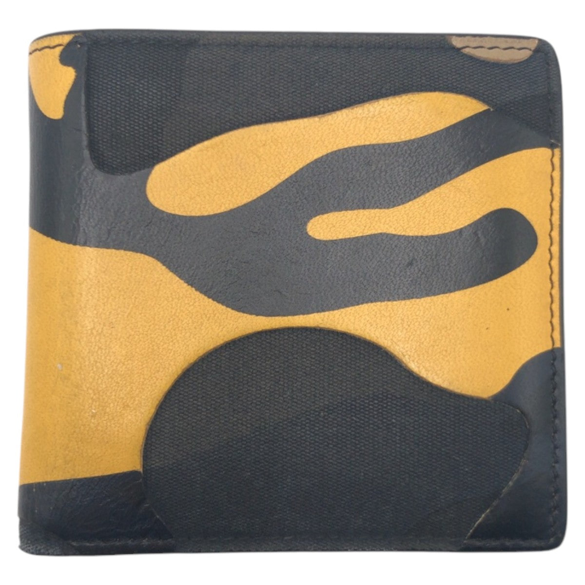 VALENTINO Camouflage Black Yellow Leather/Canvas PR P 617 ASD 2-Fold Wallet Compact Wallet for Men