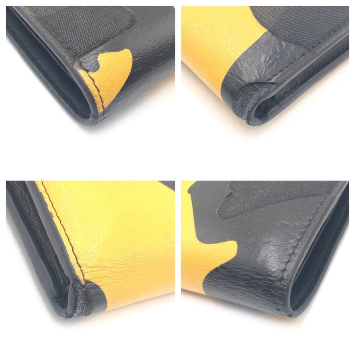 VALENTINO Camouflage Black Yellow Leather/Canvas PR P 617 ASD 2-Fold Wallet Compact Wallet for Men